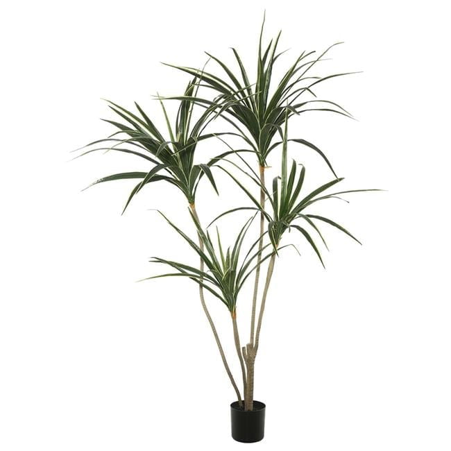 Tiny Green and Yellow Faux Yucca in Black Plastic Pot