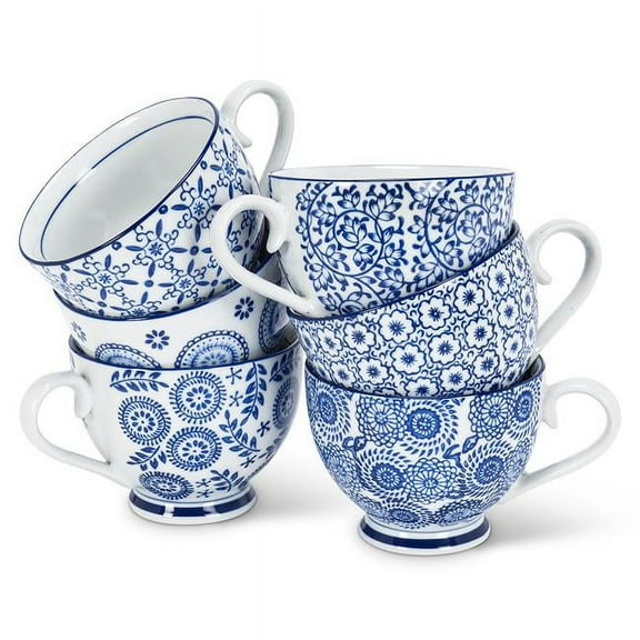 4.5 in. Assorted Patterned Cup, Blue & White - Set of 6