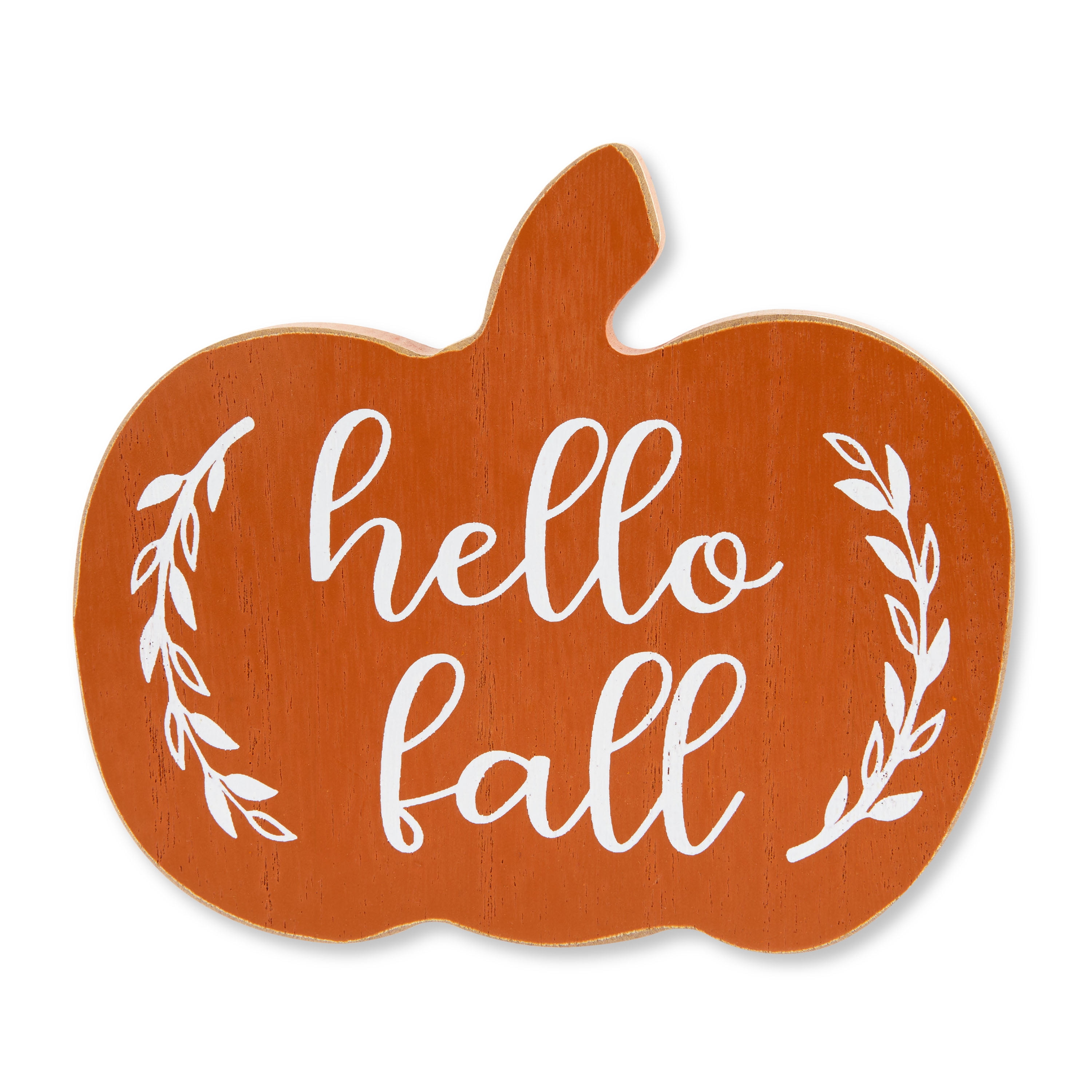 4.5in Harvest Wooden Hello Fall Pumpkin Sign, Orange, Tabletop