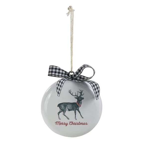 4.5 in. Reindeer Merry Christmas Disc Ornament, White & Black