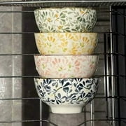 4.5-inch Floral Footed Bowl Set of 4 Colors, Under-glaze Ceramic Microwave & Oven Safe Bowls, Heat-Resistant Rice Noodle Bowls, Dishwasher Friendly Tableware