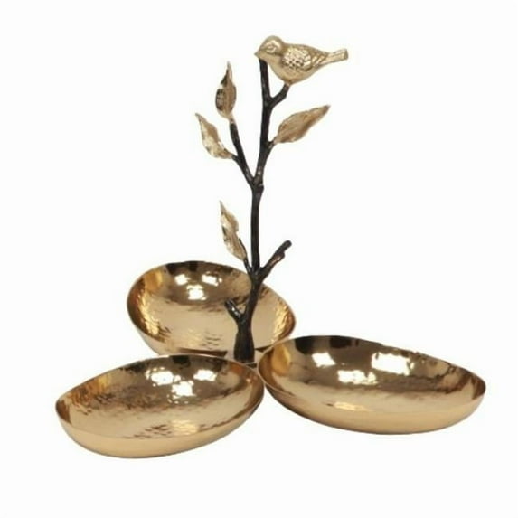 4.5 x 3.25 in. Songbird Triple Serving Dish, Gold