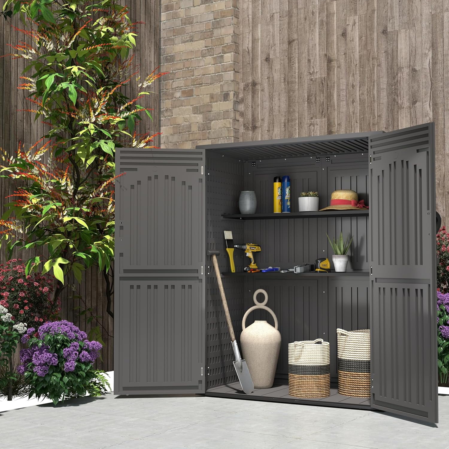 4.5 x 5. FT Outdoor Storage Shed, 385 Gallon Waterproof Plastic Storage  Cabinet, - Walmart.com, image size:1500x1500