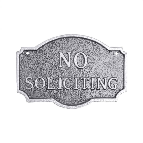 4.5" x 7.15" Petite Montague No Soliciting Statement Plaque Sign - Swedish Iron/Silver