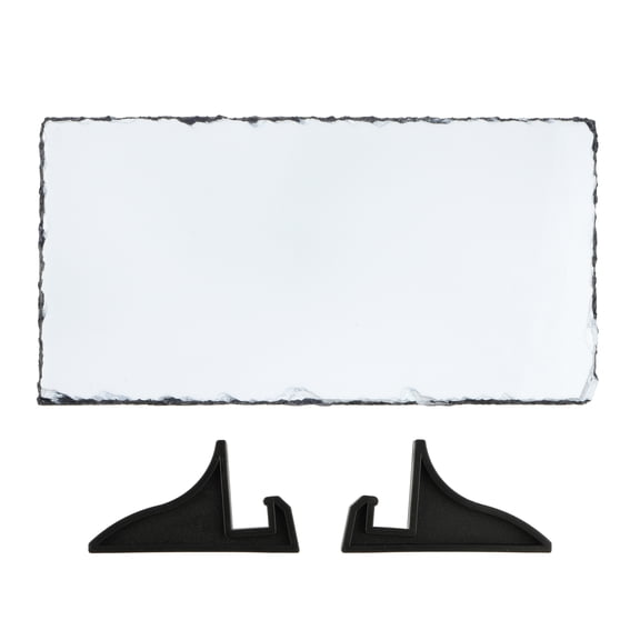 4.5" x 8.5" Sublimation Rectangular Slate Blanks by Make Market Unfinished Natural Stone with Plastic Display Stands for Heat Transfer Printing - 12 Pack