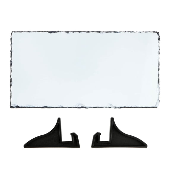 4.5" x 8.5" Sublimation Rectangular Slate Blanks by Make Market  Unfinished Natural Stone with Plastic Display Stands for Heat Transfer Printing - 12 Pack