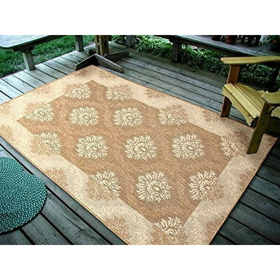 4'5"x7' Contemporary Oriantal Floral, Natural Beige Indoor & Outdoor Rug-1087
