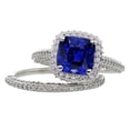 thumbnail image 1 of 4.50 CT Halo Cushion Sapphire Diamond Engagement Ring Set, Size 6.5, 1 of 1