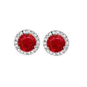 4.50 CT Round Cut Red Ruby Halo Diamond Stud Earring, White Gold