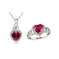 thumbnail image 1 of 4.50 Carat (Ctw) Lab-Created Ruby Heart Ring and Matching Pendant in Sterling Silver for Women, 1 of 6