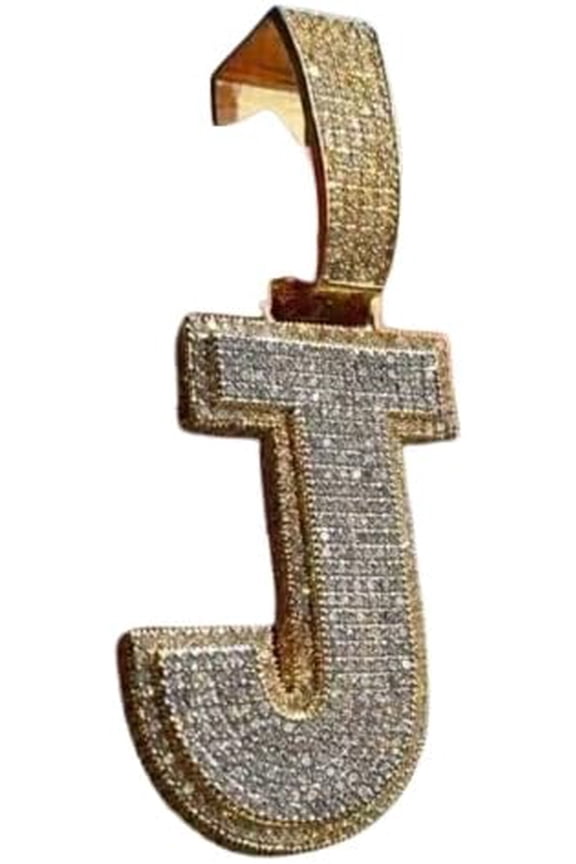 4.50 Carat Round Cut Natural Moissanite Diamond Tester Passed Intial ''J'' Letter Pendant 14k Yellow Gold Plated 925 Silver For Men's & Women's