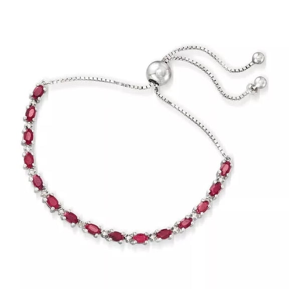 4.50 Ct Oval Cut Cubic Zirconia Ruby Diamond Bolo Bracelet, 7.5” in 18K White Gold Plated Sterling Silver - Elegant Women's Jewelry