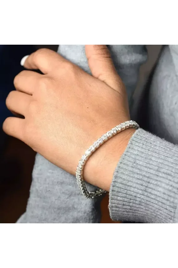 4.50 ct Round Cut 3 MM Lab-Created Diamond Unisex Tennis Bracelets White Gold Plated Sterling Sliver
