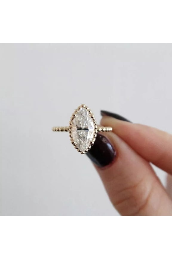 4.50Ctw Marquise Cut Moissanite Babbles Solitaire Engagement Ring 14k Yellow Gold Plated