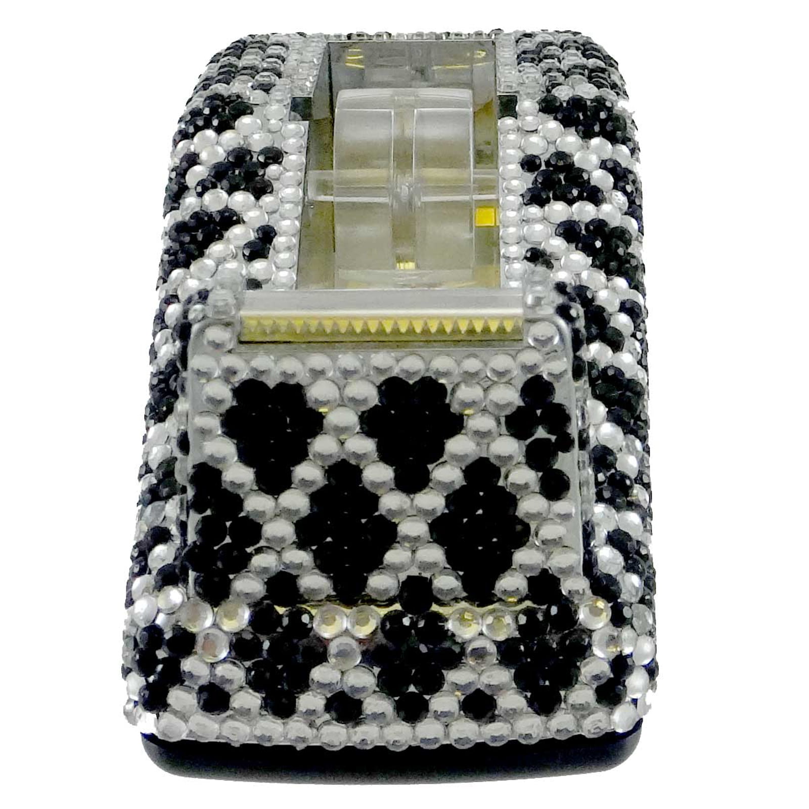 2.00In Black Diamond Tape Dispenser, Mixed Media, Bling Clear Black Crystals 1165
