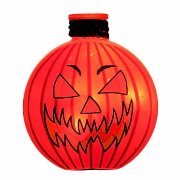 4.50In Halloween Pre-Lit Round Jar., Glass, Jack-O-Lantern Hsh2217 Stripes