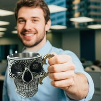 4.52×3.93in Gothic Skull Coffee Cup with Saucer - Gold Rimmed Resin Mug with Stainless Steel Interior, Halloween Bone Design Cup for Coffee Tea, for Drinking & Decoration