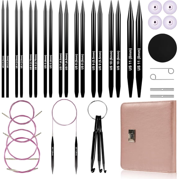 4.53-inch (11.5cm) Interchangeable Circular Knitting  Set   Sizes 2.5, 4, 5, 6, 7, 8, 9, 10, 11 with Interchangeable Knitting  and Cables, Accessories and Case, 9 Pairs