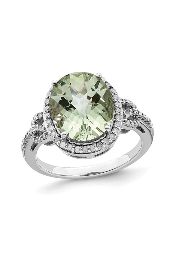 4.55 Carat (Ctw) Oval-Cut Green Quartz Ring in Sterling Silver with Diamonds for Women