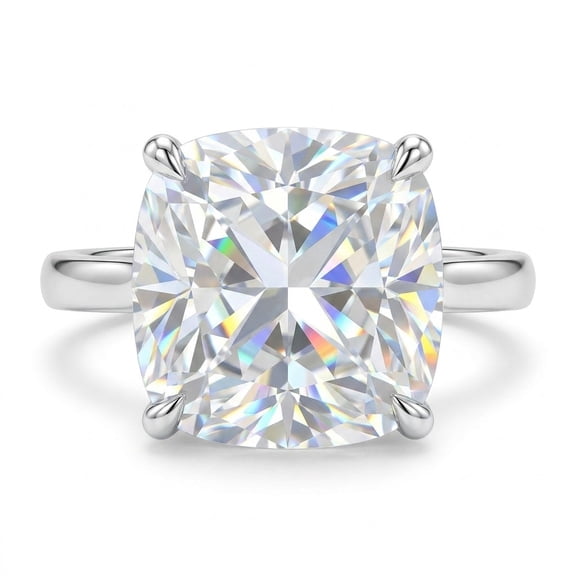 4.55 Ct White Moissanite Cushion Solitaire Ring - 925 Sterling Silver Gold Vermeil Size 6 US