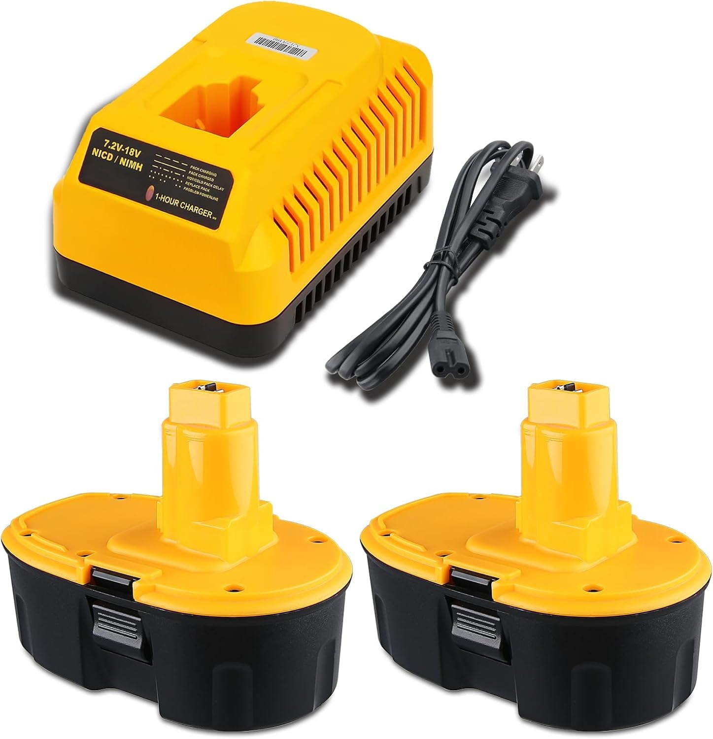 4.5Ah DC9096 Replacement for Dewalt 18 Volts NI-MH Battery DC9098 DC9096 DC9091 DE9057 DW9116 with DC9310 Fast Charger Replacement for DEWALT 7.2V-18V Battery Charger