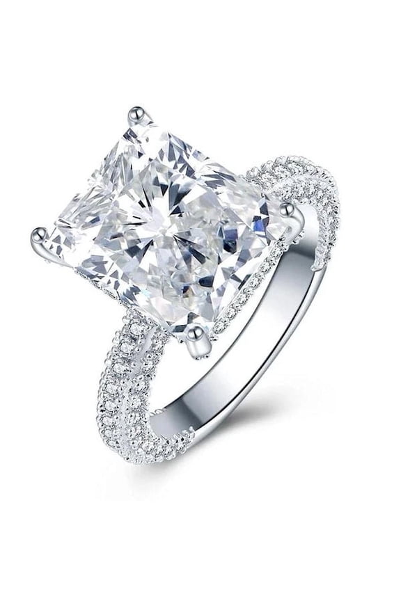 4.5CT Emerald Cut Halo Solitaire AAA CZ Engagement Wedding Ring