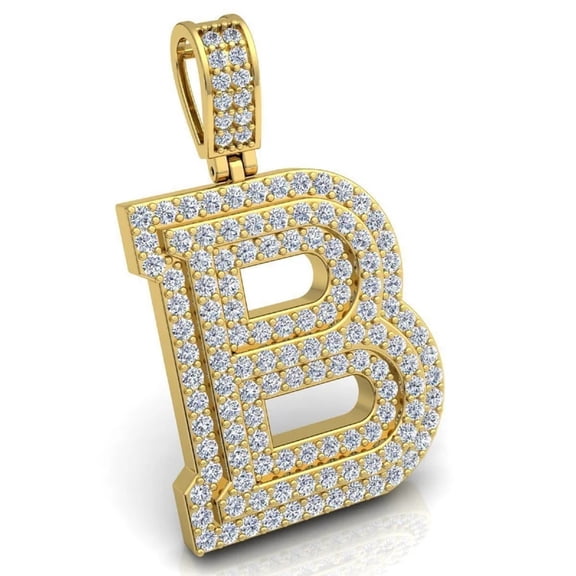 4.5Ct Round Cut Lab Created Custom Hip Hop "B" Letter Pendant in 14K Yellow Gold Plated