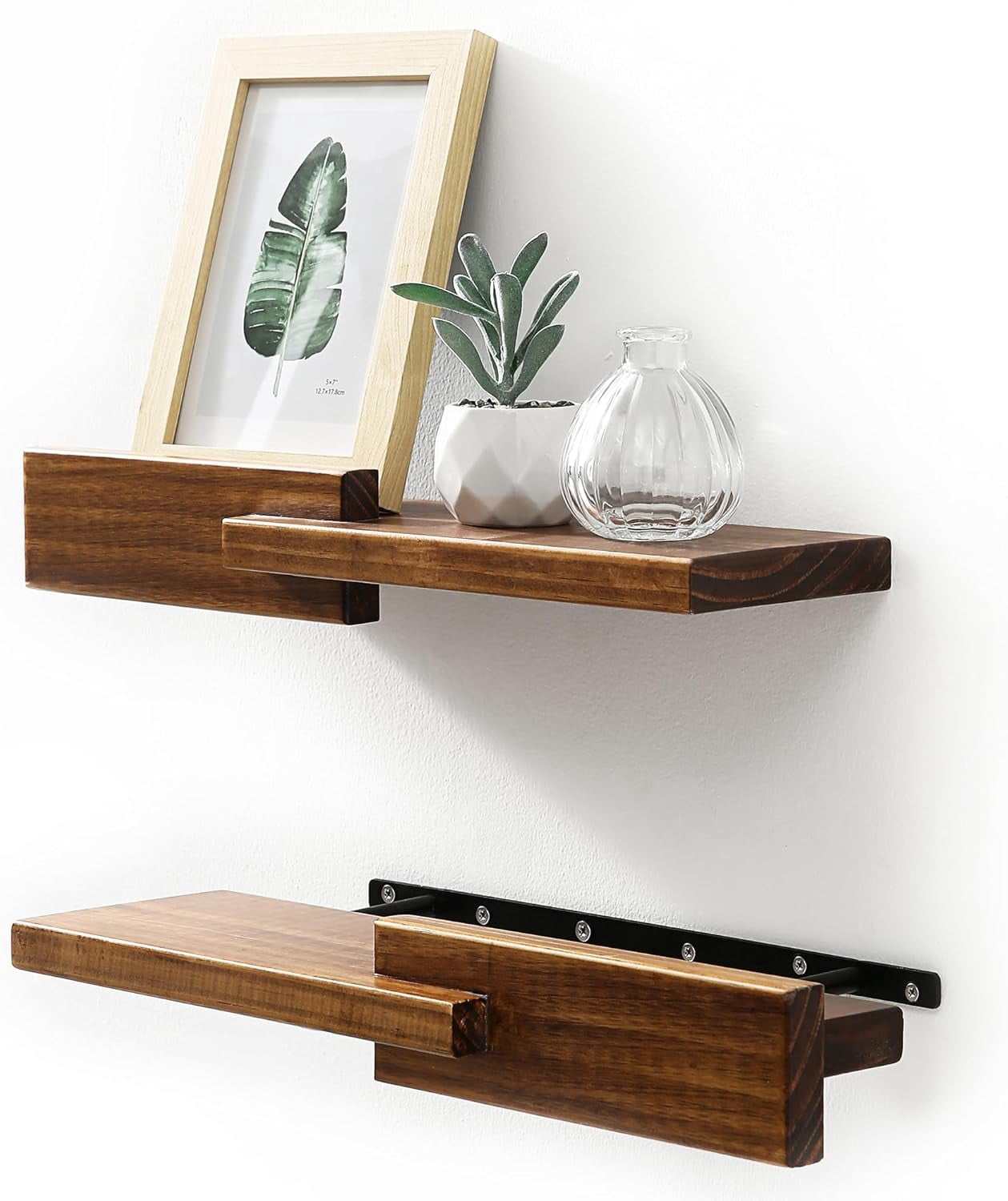 Image showcasing 4.5D X 15W Inch Modern Reversible Wall Shelves, Wood Floating Shelf Set ...