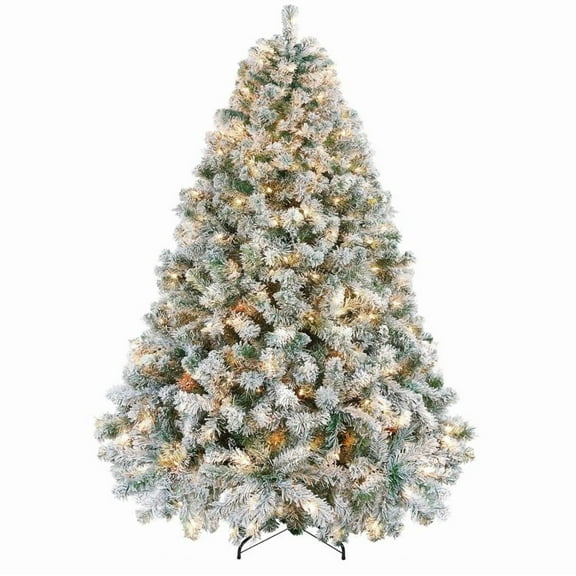 4.5FT/6FT/7.5FT/9FT PVC Flocked Artificial Christmas Tree with 150 Low-Voltage 5MM LED Warm White Lights - Festive Essential