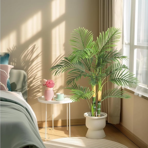 4/5FT Artificial Golden Cane Palm Tree, Pre Potted Tropical Palm Tree Uv Resistant Fake Plant for Home Decor Office House Ourdoor Indoor