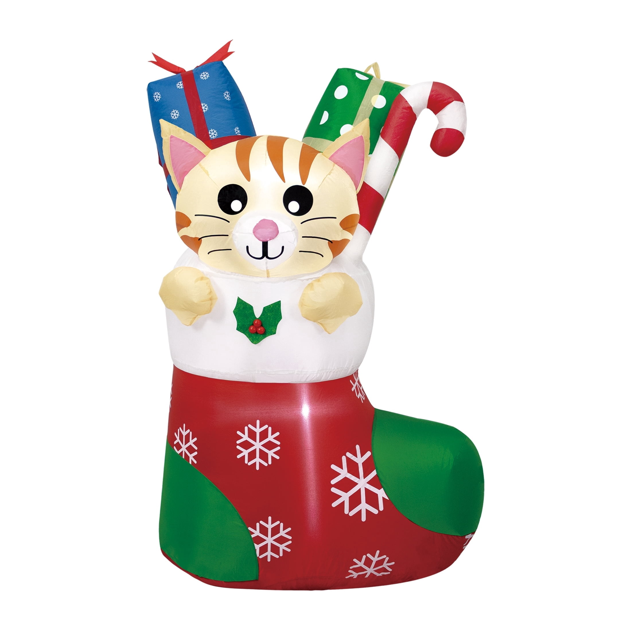 Multicolor Cat in Stocking Christmas Airblown Yard Inflatable, 4.5', by Holiday Time
