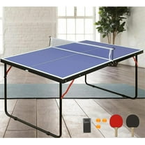4.5FT Foldable Table Tennis Table, SHINPT Outdoor Ping Pong Table with 2 Table Tennis Paddles and 3 Balls, Blue