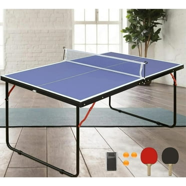 4.5FT Foldable Table Tennis Table, SHINPT Outdoor Ping Pong Table with 2 Table Tennis Paddles and 3 Balls, Blue