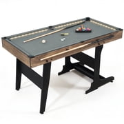 4.5FT Portable Folding Pool Table, LED Billiard Table Set with Built-in Cue & Ball Storage, Compact Indoor Game Table for Adults, Kids & Family