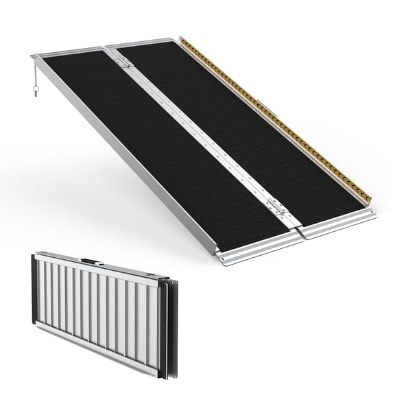 4.5FT Portable Wheelchair Ramp with Load-Reducing Shoulder Strap, Foldable Aluminum Ramp for Home Steps, Stairs, 800lbs Capacity Non-Slip Handicap Ramp