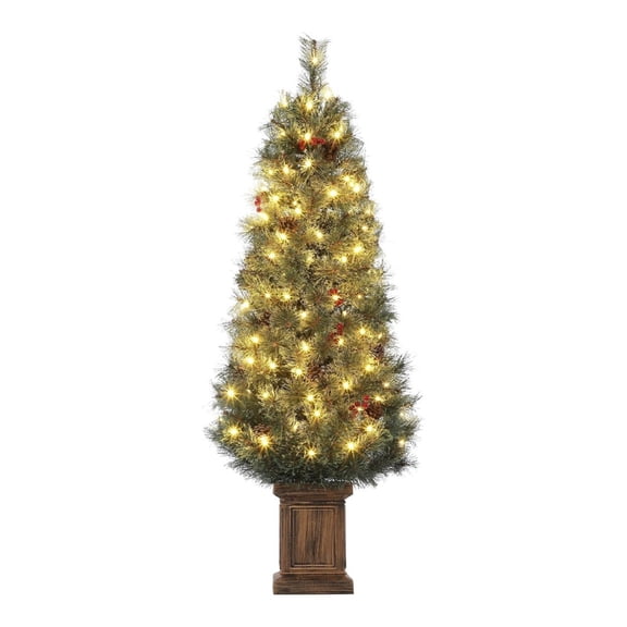 4.5FT Pre-Lit Artificial Christmas Tree with 108 LED Lights | Potted Xmas Tree for Indoor/Outdoor Use, Easy Fold Storage, Small Apartment & Home Decor