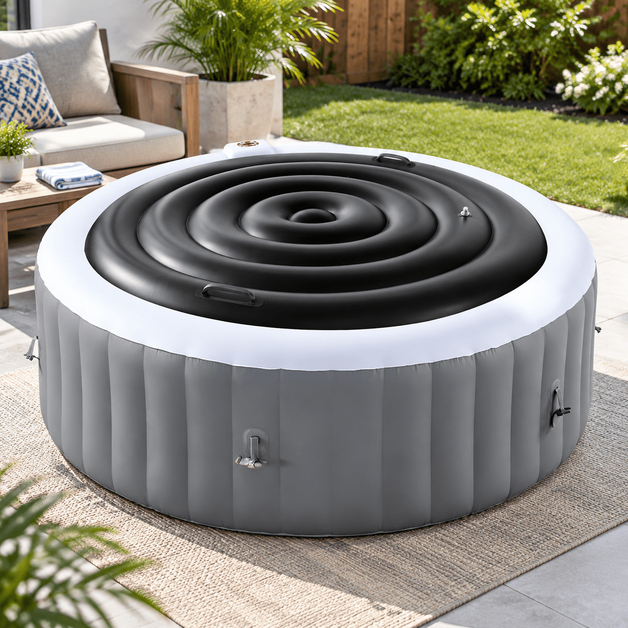 4.5Ft-Black Inflatable Hot Tub Cover for Round Spas, Energy Saving ...