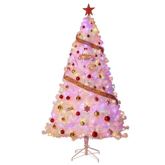 4.5Ft Pre-Lit White Tinsel Christmas Tree with 150 Warm White Led Lights & Sturdy Stand, Sparkle Xmas Decorations for Homes Offices, Parties, White