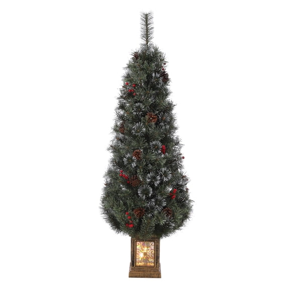 4.5Ft Prelit Snow Flocked Artificial Christmas Tree with Warm White LED ...