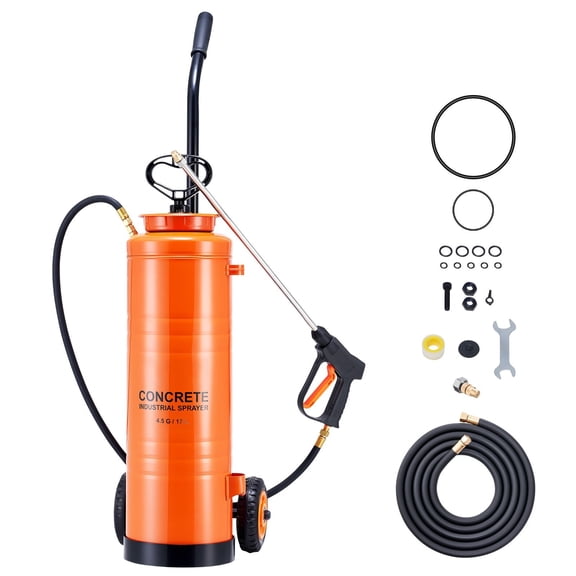4.5Gal Stainless Concrete Sprayer, Ergonomic w/ Cart, 48/120" Hose