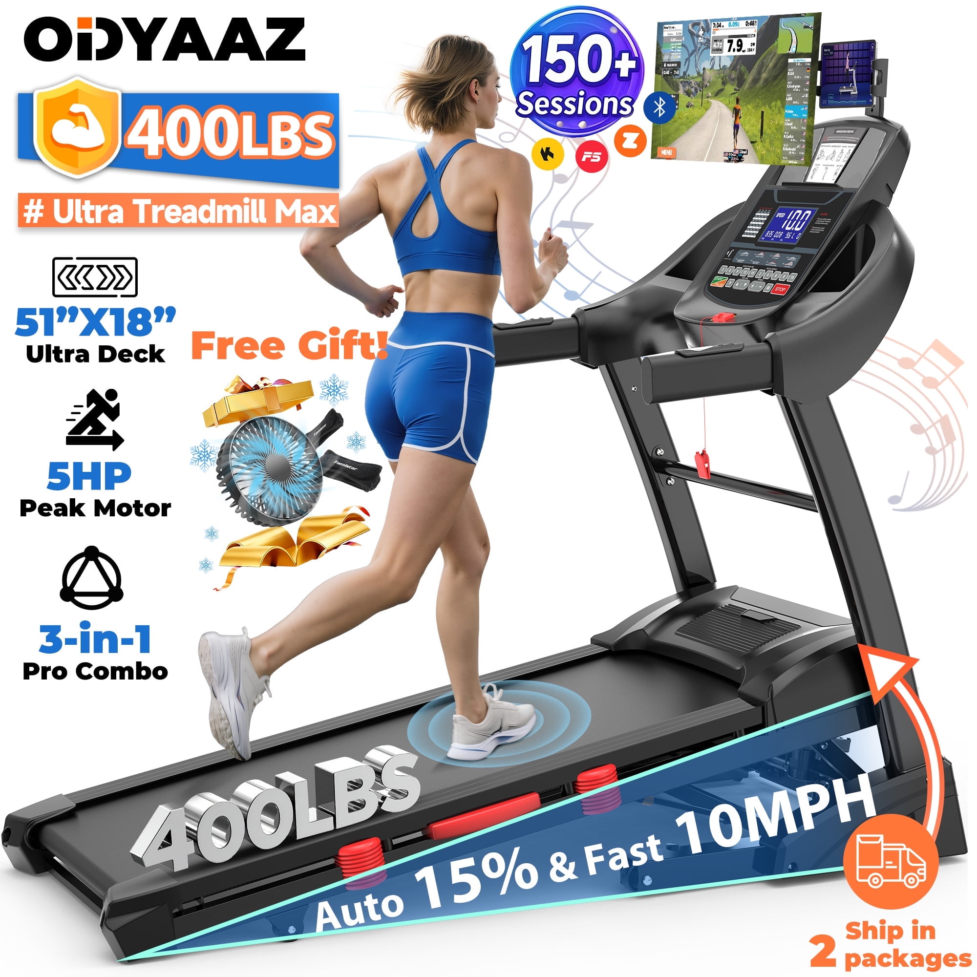 5HP Foldable Treadmill for Home w 15% Auto Incline, Togo Ubuy