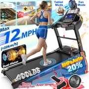 5HP Foldable Treadmill for Home w/ 20% Auto Incline, 400lbs Capacity, 12MPH Portable Treadmill, 64+7 Programs, Personalized Workout with APP, Running Walking treadmill