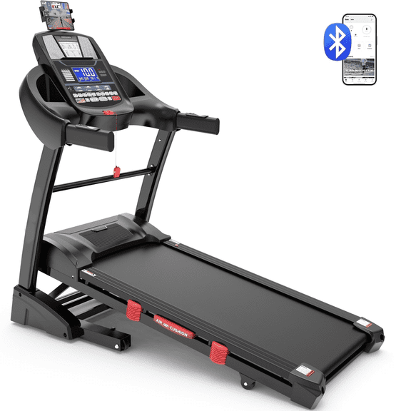 4.5HP Folding Treadmill with 15 Levels Auto Incline, 300 LB Capacity Portable Treadmill for Home, Foldable Jogging Walking Treadmill with APP, 71 Programs, 10MPH Speed, Bluetooth Speakers