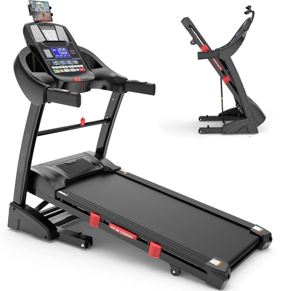 4.5HP Folding Treadmill for Home with 15 Auto Incline, Free APP Control, 300lbs,71 Programs, HiFi Bluetooth Speakers, 10MPH Speed, Foldable Electric Treadmill Running Machine, Knee Strap Gift