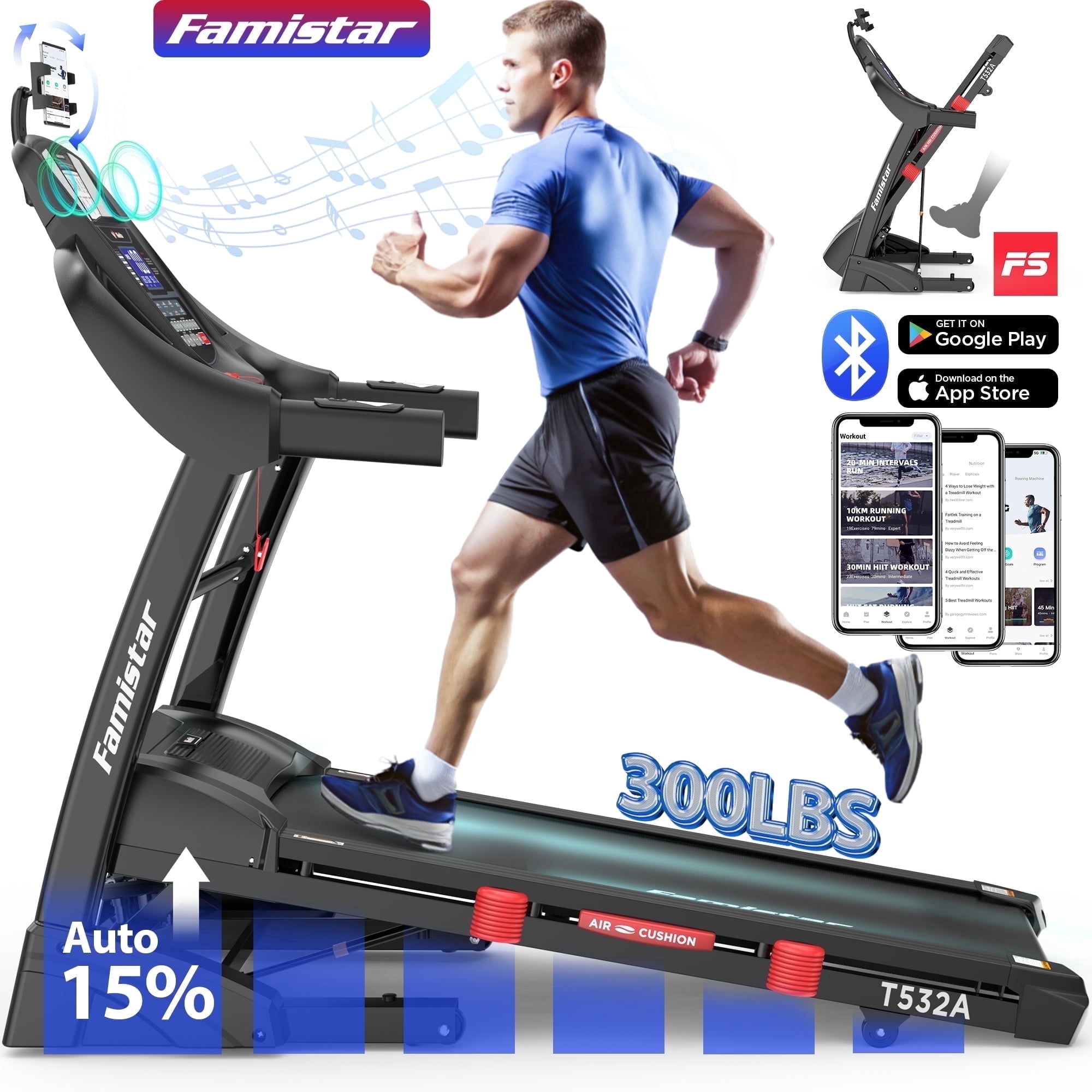4.5HP Treadmill w/ 15 auto Incline, Folding Treadmill with 300lbs Capacity, 10MPH Speed, 64+3+3+1 Programs, App Connection, HiFi Stereo Speakers, Ultra-Wide & Quiet, Running Jogging Machine for Home