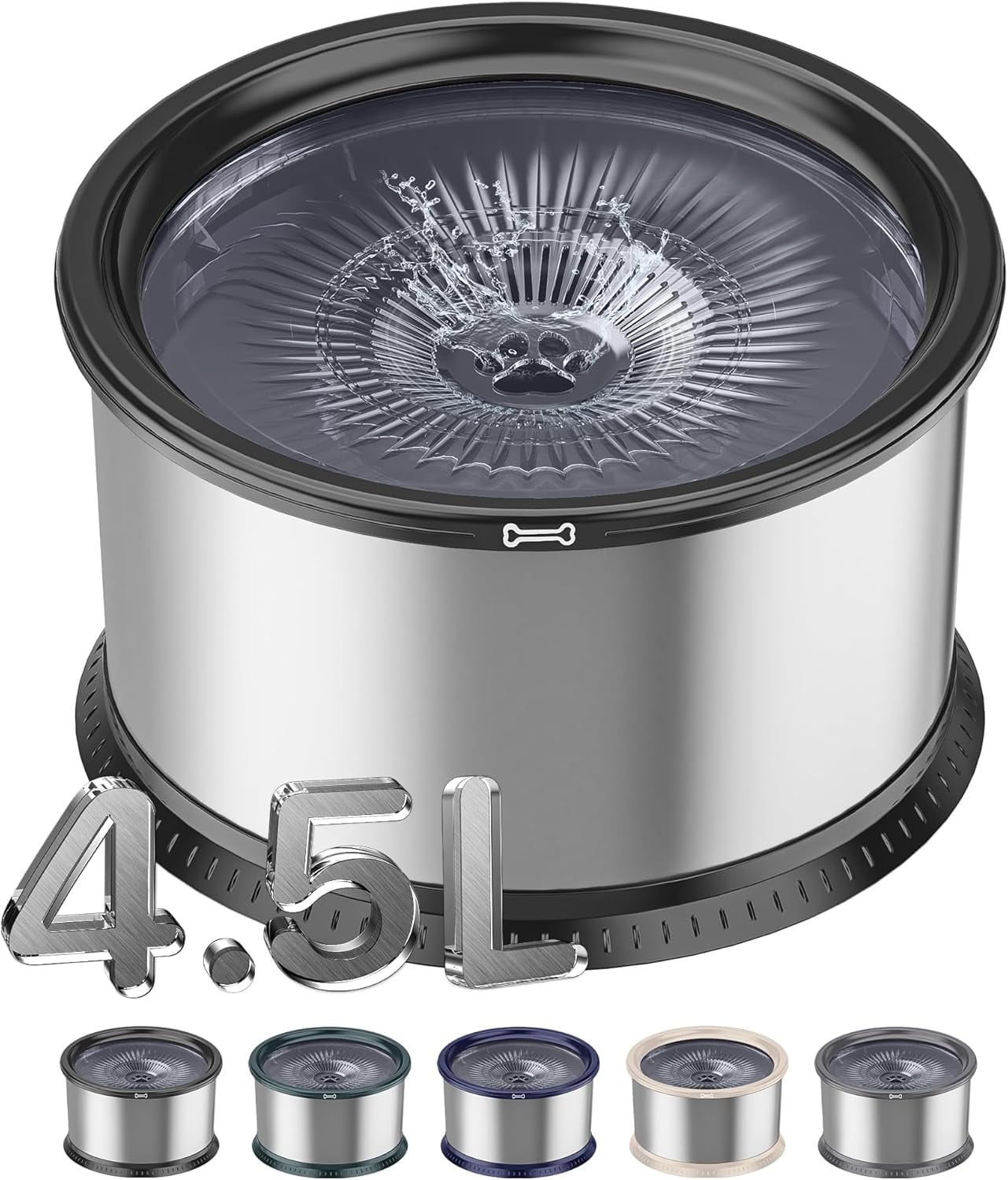 4.5L/1.2Gal Dog Water Bowl, No Spill Stainless Steel Slow Water Bowl for Medium Large Dogs, Large Capacity Splash Proof Slow Drinking Water Bowls with Anti-Slip Mat for Mess Drinkers