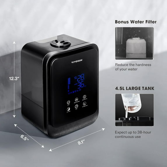 4.5L 2-in-1 Cool & Warm Mist Ultrasonic Humidifier with Essential Oil Box & Remote Control for Bedrooms, Offices, Plants, Babies, Dryness, and Skincare