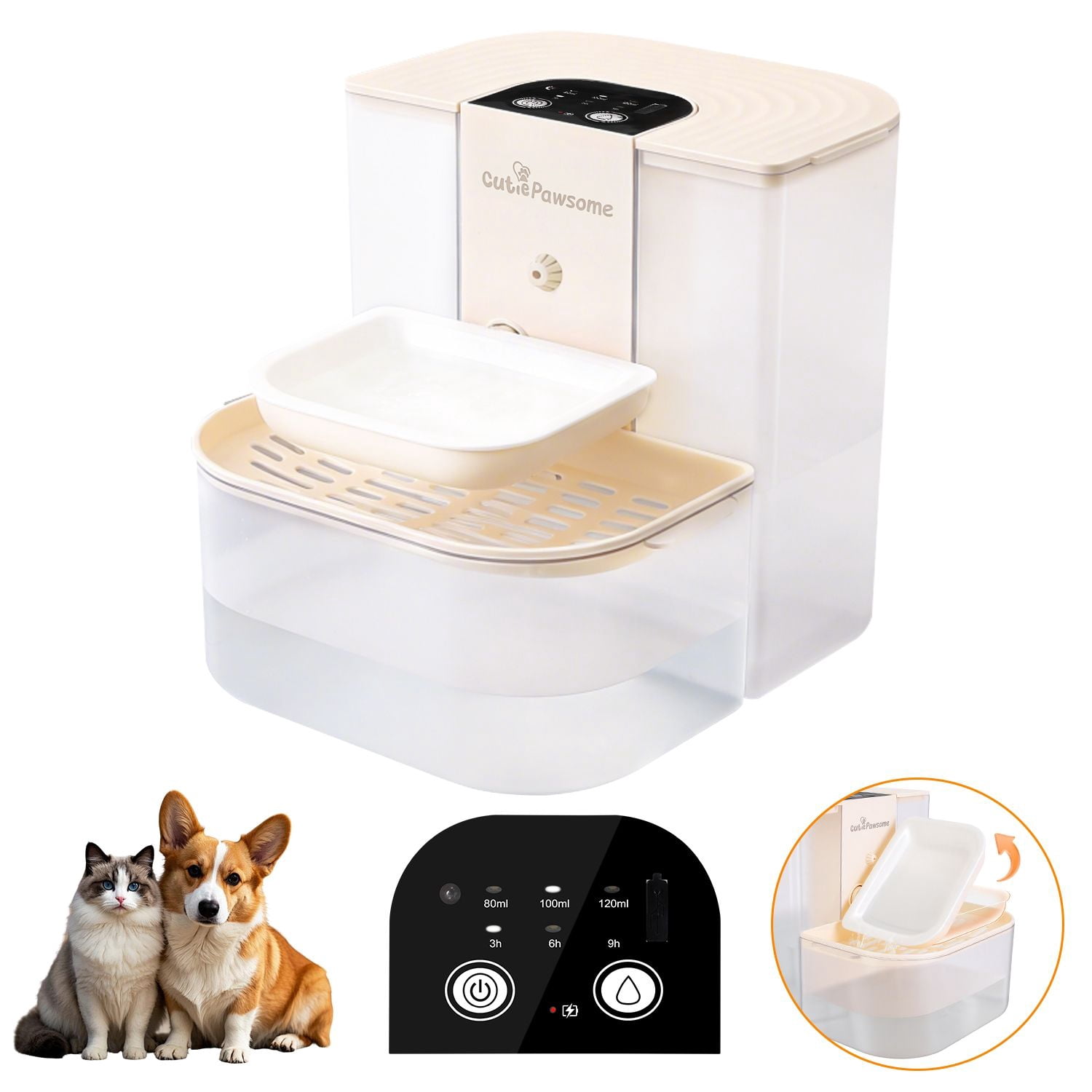 4.5L Cordless Smart Pet Water Fountain Automatic Cat Dog Water Dispenser Rechargeable Dual-Tank with Remote Control 3 Volume & 3 Timer Settings  RLB
