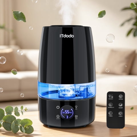 ITdodo Humidifier for Room, 4.5L Top Fill for Home, 40H Runtime, Quiet, Auto Humidity Control, Cool Mist Air Humidifier for Bedroom, Plants, Essential Oil Diffuser, Easy Clean