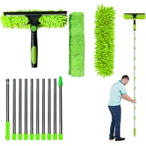 4.5M Window Cleaning Kit, Extra Long 2-in-1 Extendable with Microfiber Cloth Squeegee Strips